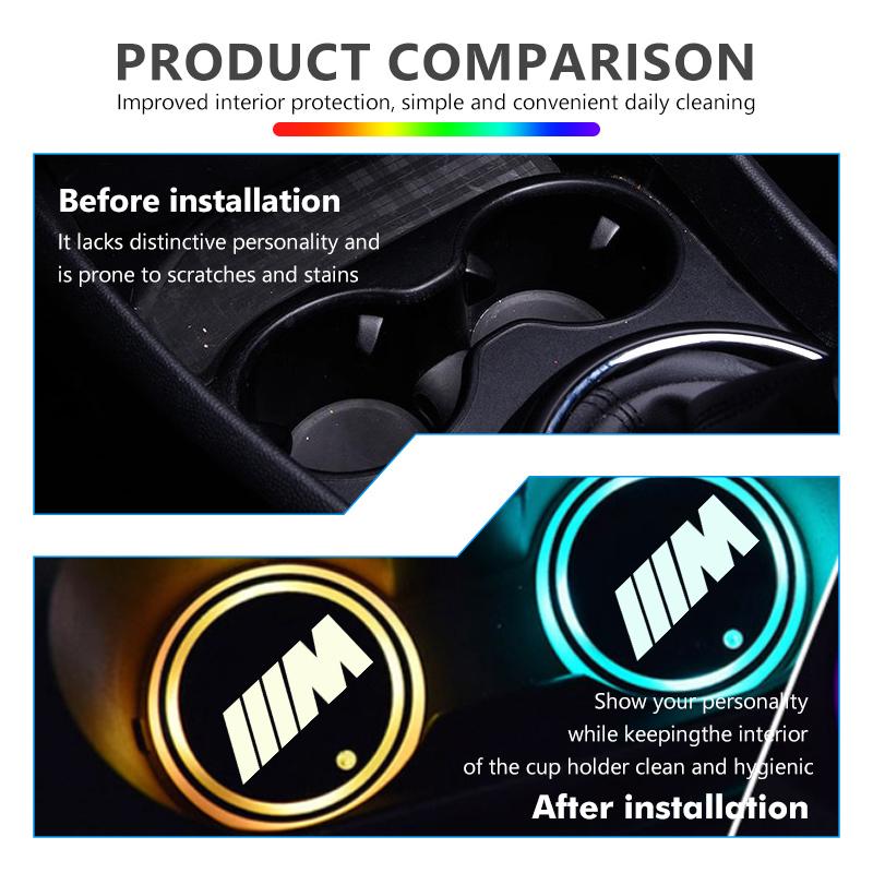 BBKK9 Car Colorful Luminous LED Atmosphere Light Cup Coaster Holder For BMW M Performance Alpina M3 M5 M6 X1 X3 X4 X5 G20