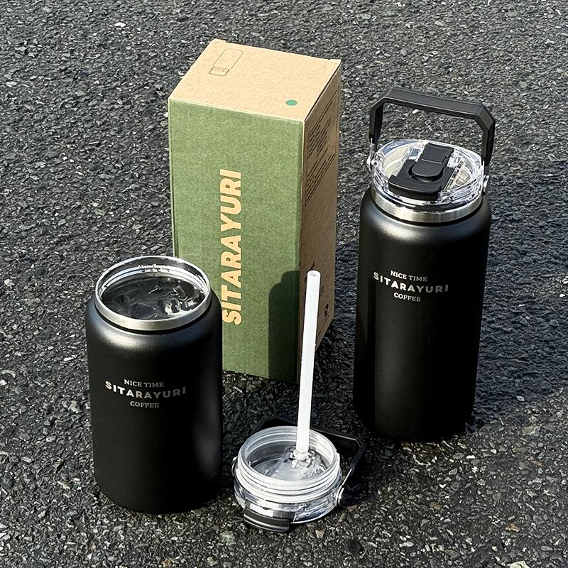 1 шт. Простая большая ледяная кружка-ведро 1.2 л/1.5 л Наружный stainless steel чайник Широкая ручка Одна крышка Двойное использование спортивная Термокружка