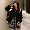 Harajuku Bomber Jacket Women Vintage Streetwear Korean Style Preppy Winter Jackets Oversize Button Coats