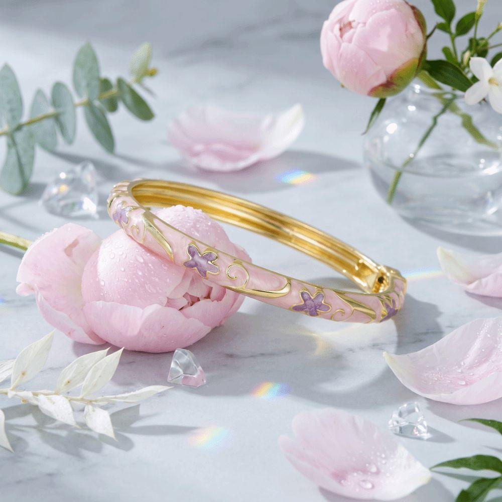 Vintage Enamel Bracelet Five-Petal Flower Enamel Dropped Glaze Bangle Party Jewelry