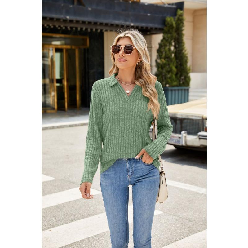 Осенне-зимняя женская блузка, однотонный свободный топ с карманами и лацканами с длинными рукавами