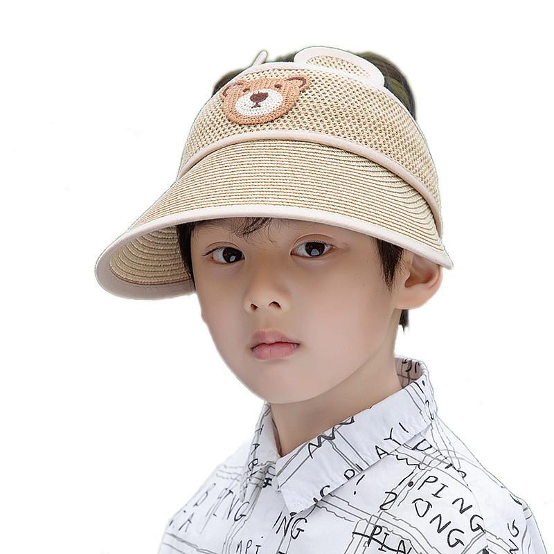 Summer Kid Breathable Sun Hat Wide Brim Cartoon Bear Sunshade Outdoor Activities