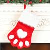 1PC Dog Paw Print Christmas Stockings for Tree Decor Matching Red-Grey Christmas Sock & Bag Set 44x22cm
