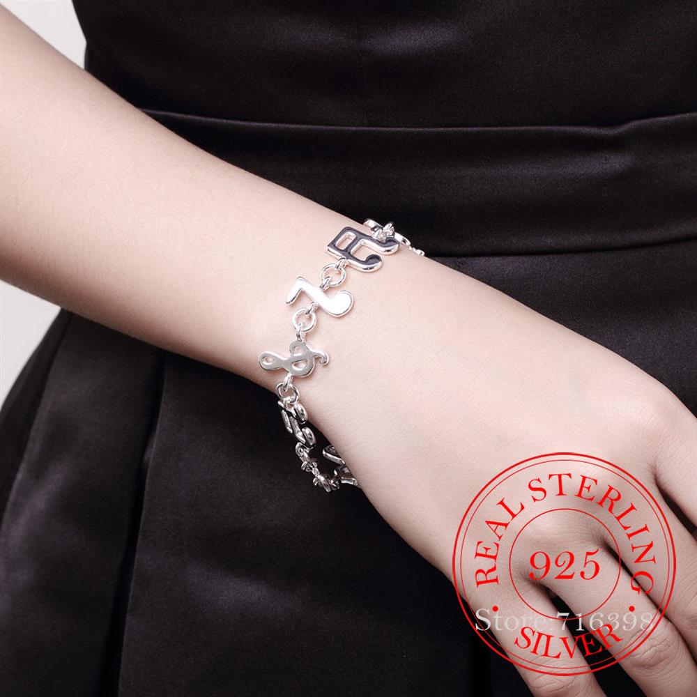 925 Sterling Silver Bracelet for Women Music Note Chain Bracelets & Bangle Wristband Wedding Bridal Jewelry Joyas De Plata 925