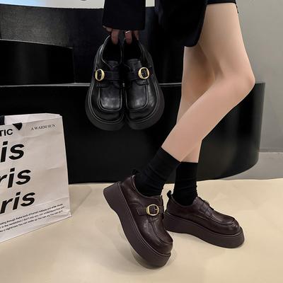 Женские туфли из маленькой кожи на толстой подошве, весенне-летние новинки, с ремешком и пряжкой, на платформе, черные одинарные туфли