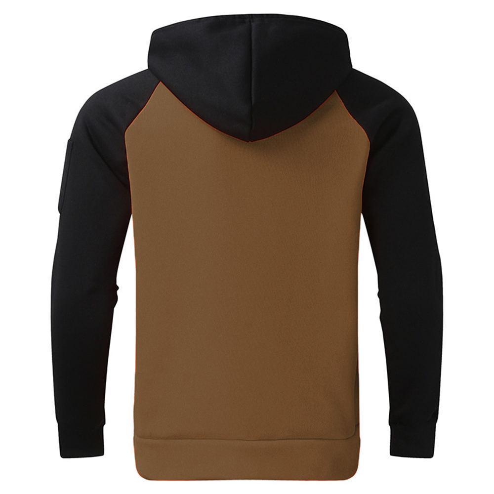 Mens Long Sleeve Drawstring Hoodie Sweatshirt , Classic Color Block Crew Neck Pullover with Kangaroo Pocket for Autumn Winter