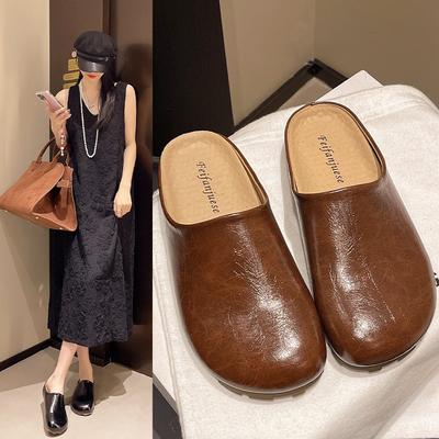 Универсальные шлепанцы на толстой подошве с закрытым носком, женская обувь, новая весна-лето, ретро, нишевые, ленивые одинарные туфли