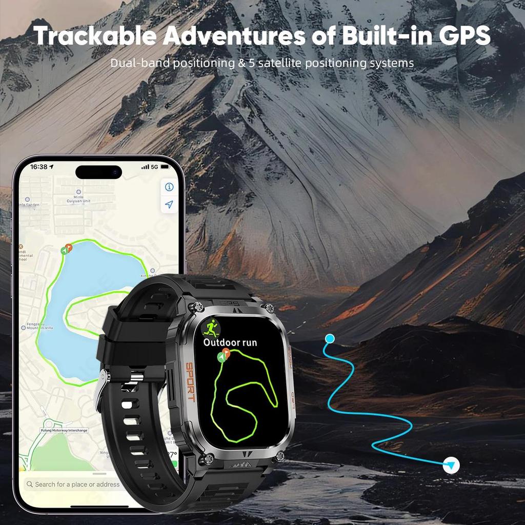 SACOSDING GPS Outdoors Smart Watch IP68 Waterproof GNSS Compass Military Sport LED Flashlight Smartwatch Men 2025 New For Android IOS