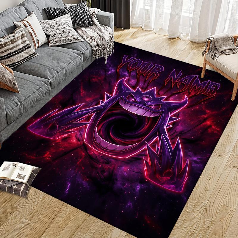 Custom Name,Gengar Home Sofa Decoration for Living Room & Bedroom, Non‑Slip Play Flannel Floor Mat for Game Room