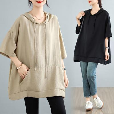 2025 Лето Плюс Размер Худи Однотонная Футболка Оверсайз Женские Свободные Топы Футболки Повседневная Новая Рубашка