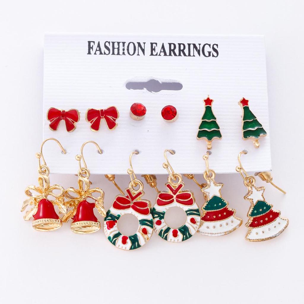 Комплект из 6 серег-капель в форме колокольчика в виде рождественской елки