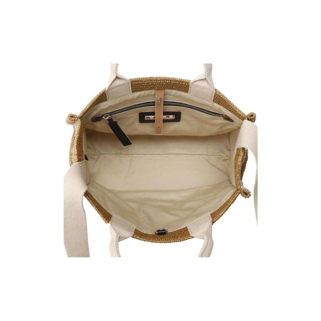 Marni Vintage Woven Design Letter Print Leather Tote Bag Women Tote Bags Brown SHMP0077U0P3860Z0R