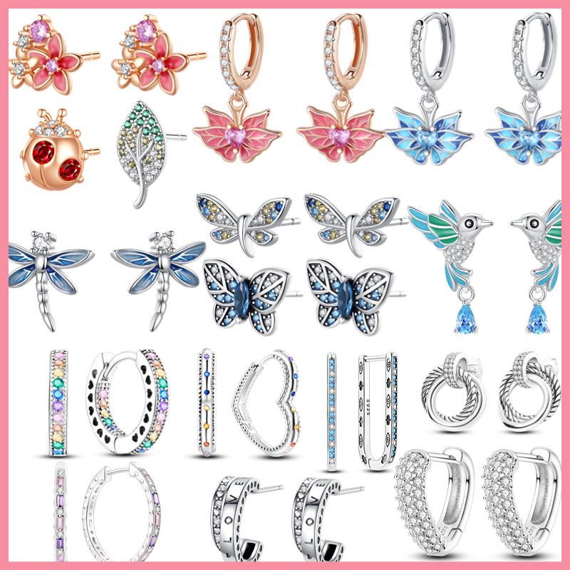 Весенние серьги-гвоздики из стерлингового серебра 925 пробы с цветком и насекомыми, женские серьги-гвоздики с геометрическим кругом, золотые серьги, серебро 925 пробы