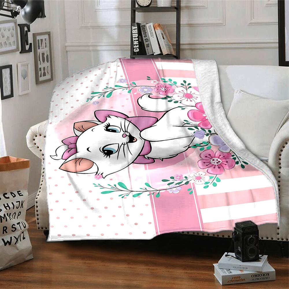 1Pc Floral Cat Illustration Flannel Blanket, Soft And Comfortable, Casual Warm, Camping Travel, Christmas, Halloween Xmas Gift Y1211