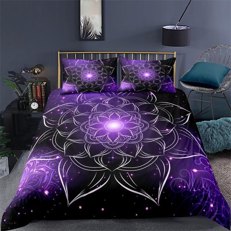 Soft Bohemian Chic Colorful Mandala Bedding Set Microfiber Galaxy Print Duvet Cover With Zipper Closure Pillow Case Home Textile