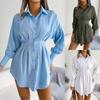 Spring and Summer Women's Casual Buttons Long Sleeve Shirt Dress Autumn Clothing