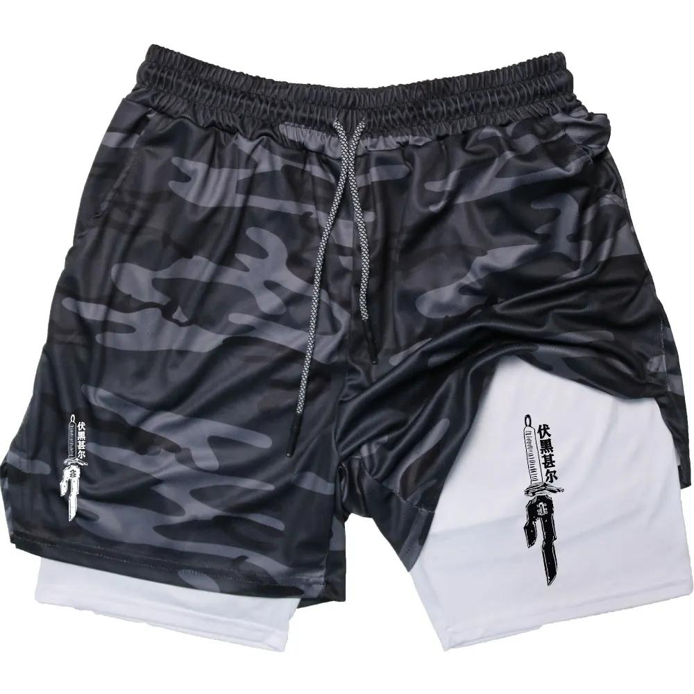 Мужские шорты Anime Performance GYM Casual Sports Summer Compression Shorts Workout Running Mesh 2 In 1 Sport Shorts