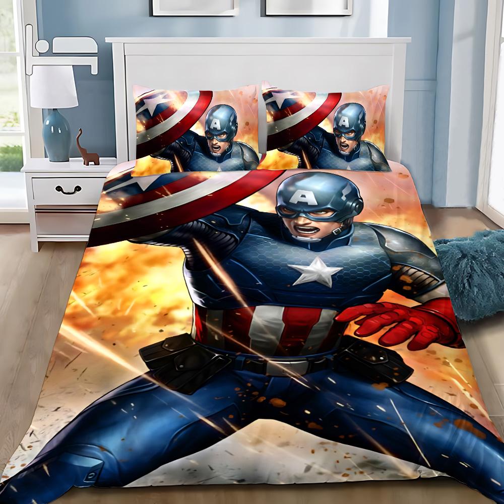 Hot Captain America Duvet Cover Pillowcase Superheroes Bedding Set Adult Boy Girl Bedroom Decoration Single Double Large Size