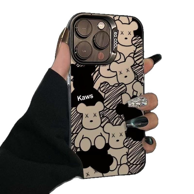 Line art bear case for Apple iPhone 15, 17, Pro, 16, 14, Pro, cute, 13 trendy