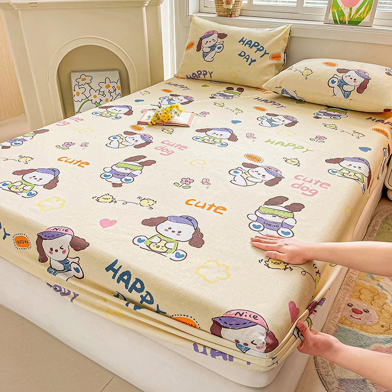 Cotton Bed Sheet on Elastic Cute Printed Mattress Cover for Kids Cartoon Pure Cotton Bed Linen (without Pillowcase)