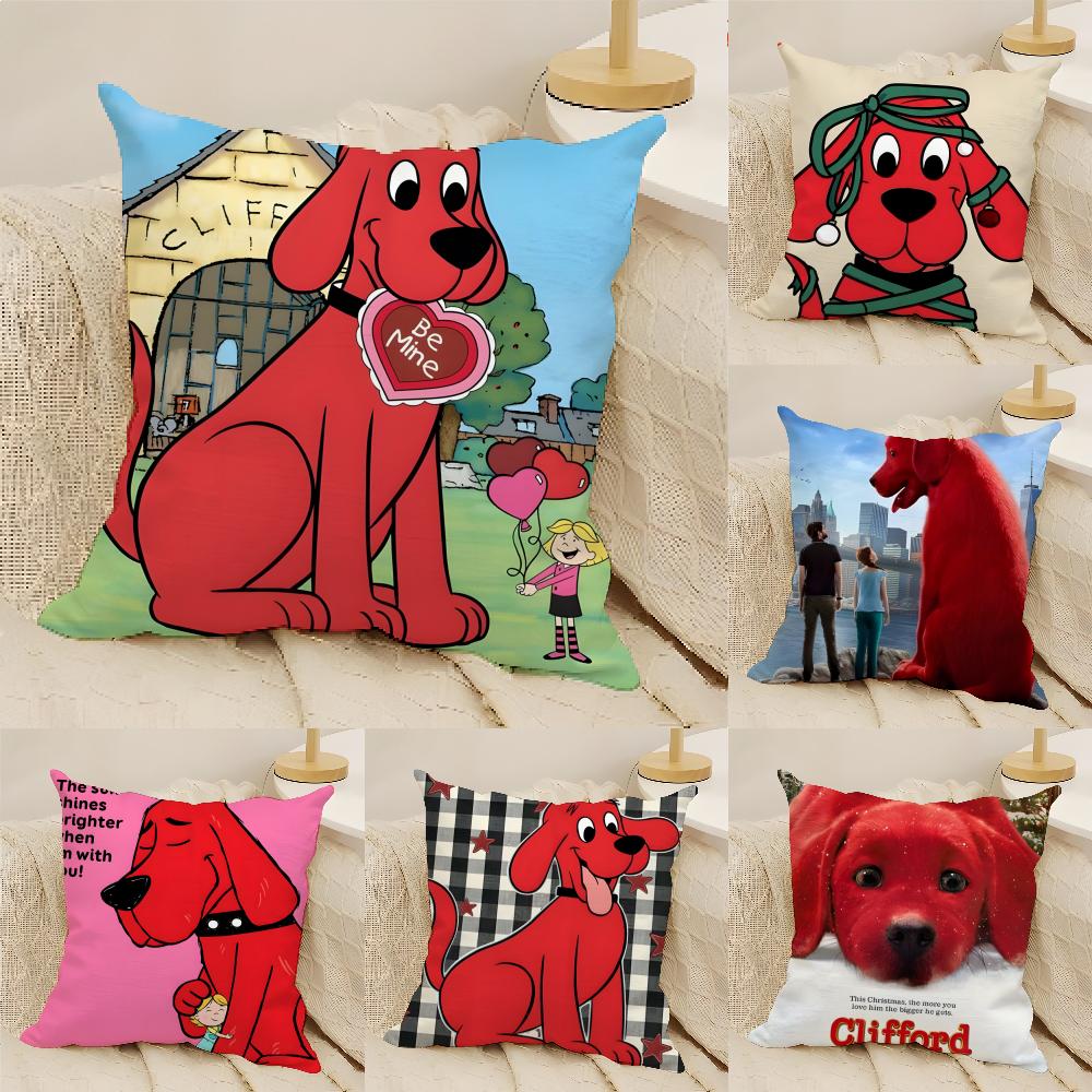 Pillow Case Cotton Linen Fabric Square Zipper Pillowcase Home Decorative Living Room Comic Cartoon C-Clifford The Big Red Dog 2