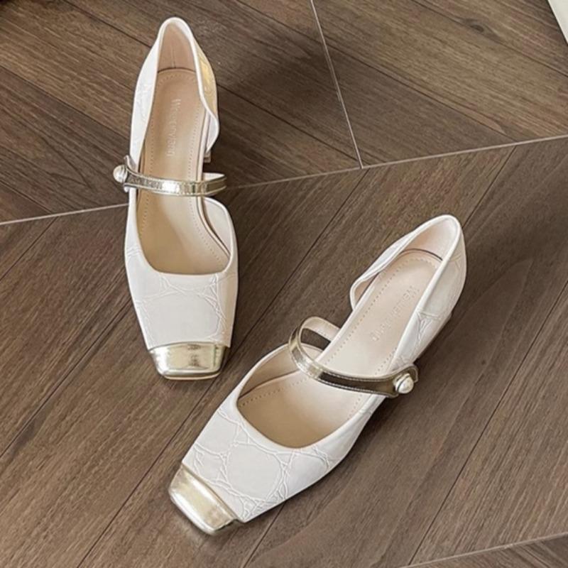 Women's Thick Heel Shoes Fall New Square Head Shallow Mouth Splicing Anti-slip Wear-resistant High Heels