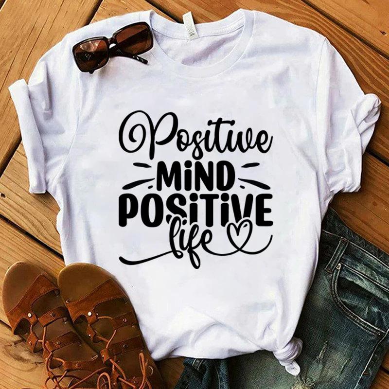 Футболка с принтом Positive Mind Positive Life для женщин и мужчин, летняя, повседневная, с коротким рукавом и круглым вырезом, модные футболки