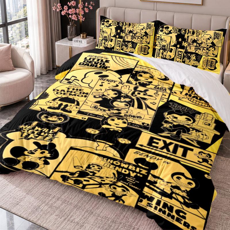 Bendy and the Ink Machine 3Pcs Bedding Set Duvet Cover With Two Pillowcases For Bedroom Home Decoration
