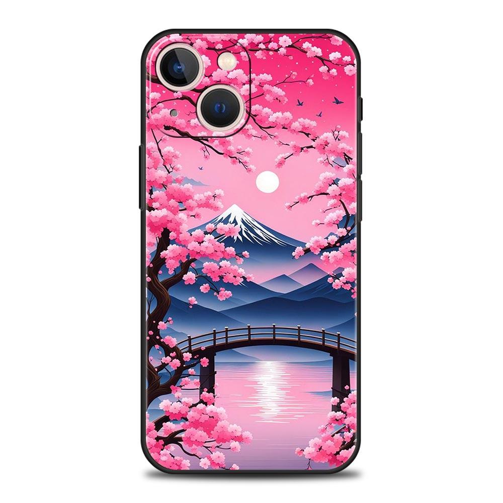 Розовый чехол с цветами сакуры на весну для iPhone 17 16 15 Pro Max 11 12 13 14 7 8 Plus SE 2020 X XR XS Мягкий черный