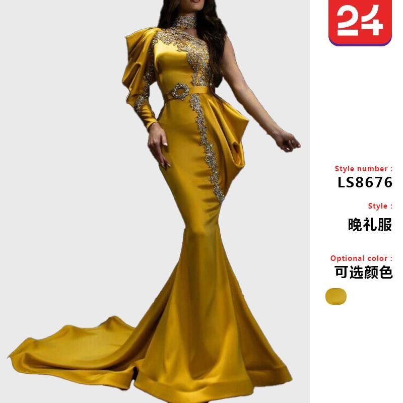 Elegant Gold-Spotted High Neck Long Dress Women Formal Evening Party Gown Slim Fit Sleeveless