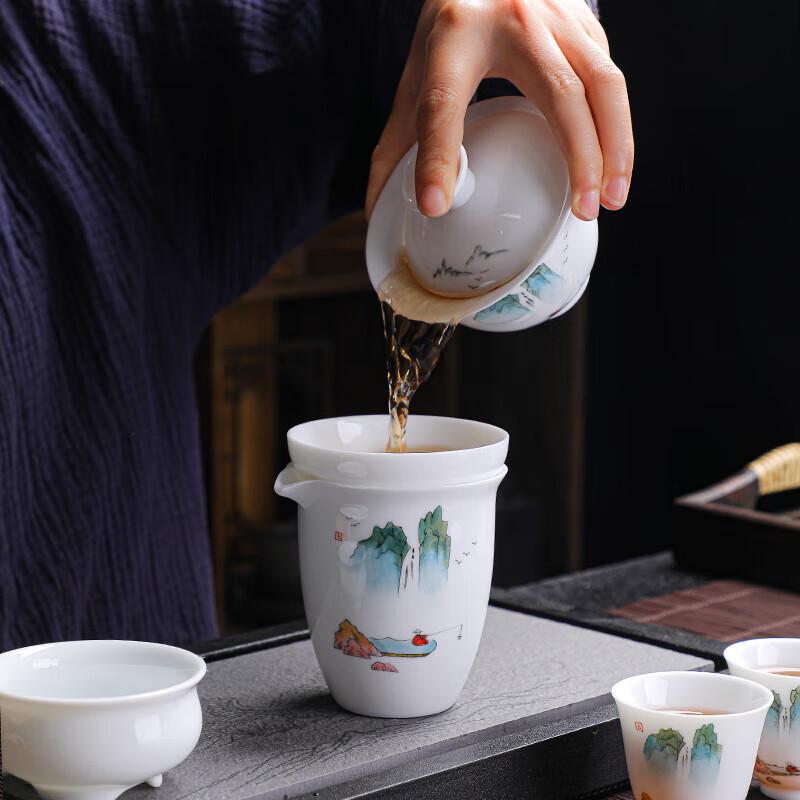 Hand-Painted Jade-like Ceramic Kung Fu Tea Set