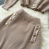 Simple Luxury Premium Solid Color Set Autumn/Winter Knitted Set Women's Polo Loose Shirt Coat+High Waist Skirt Two Piece Sets