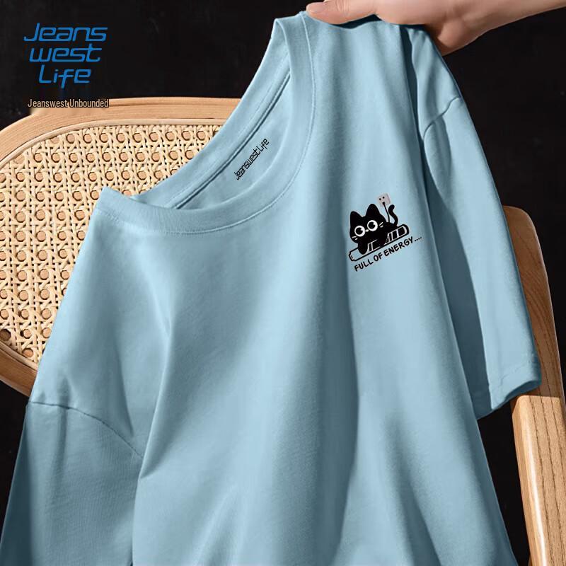 JEANSWEST LIFE Мужская хлопковая футболка с коротким рукавом и мультяшным принтом