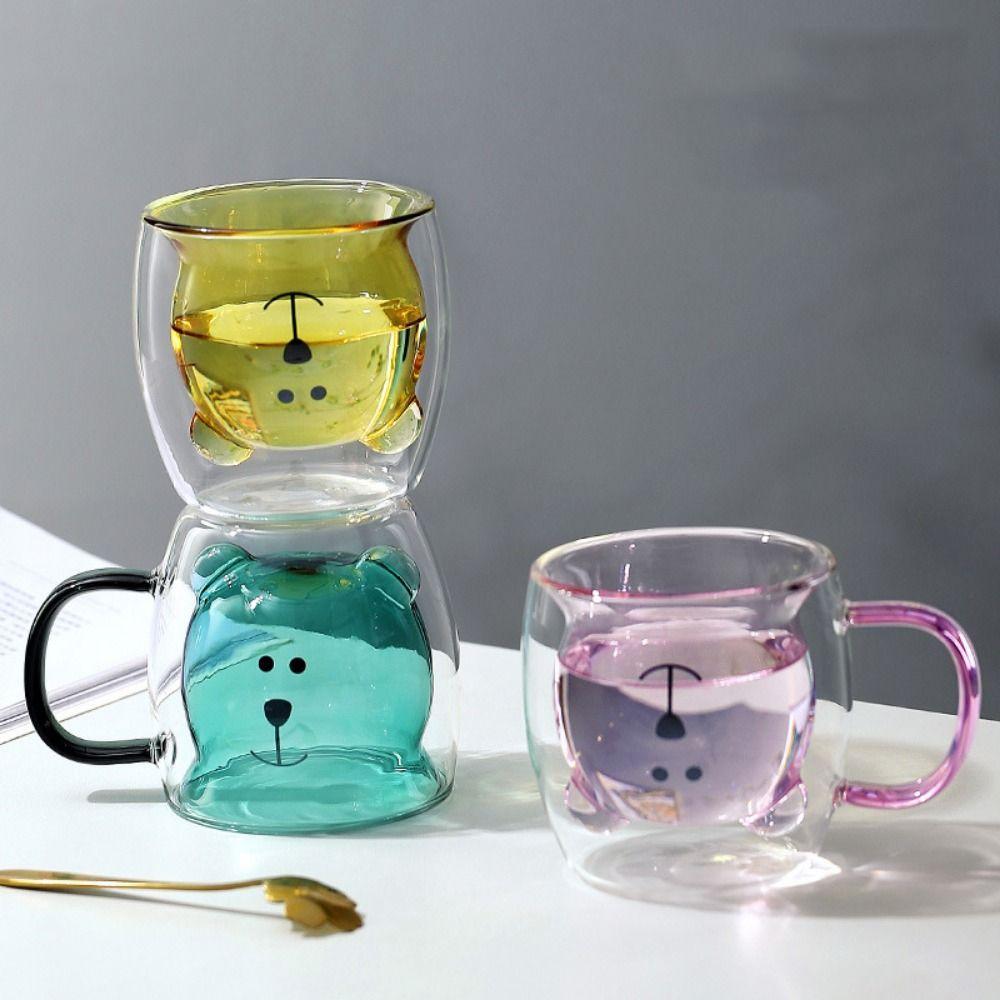 Transparent Glass Cup Double-layer Bear Tea Coffee Cup Lightweight Coffee Mug Drinking utensils