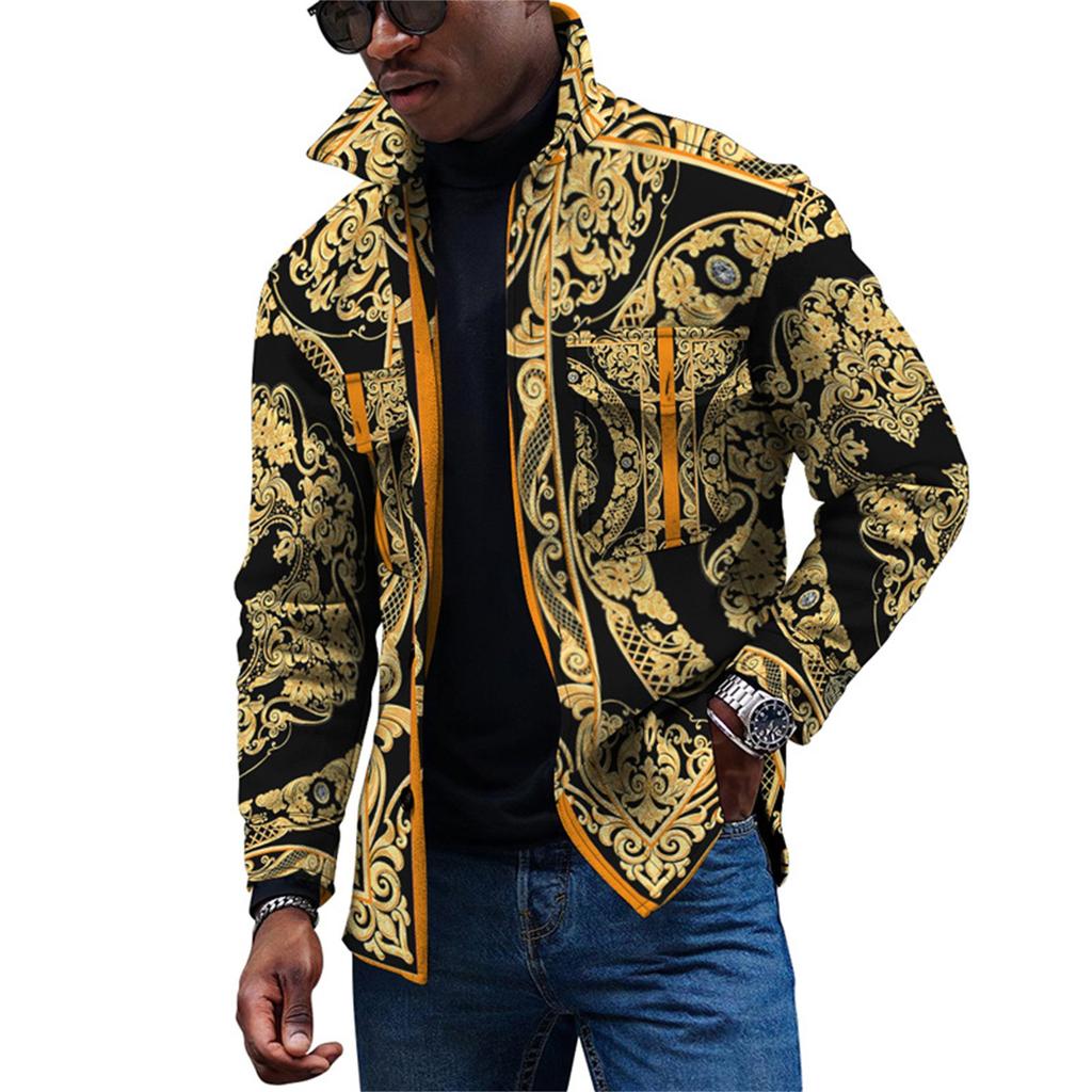Men's Fashion Trend Daily Casual Printed Long Sleeve Button Down Jacket