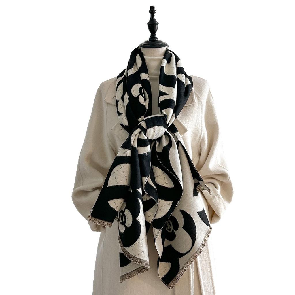 Scarf Autumn And Winter Shawl Japanese And Korean Imitation Cashmere Soft Imitation Cashmere Camellia Cold-Proof Atmosphere Warm Scarf