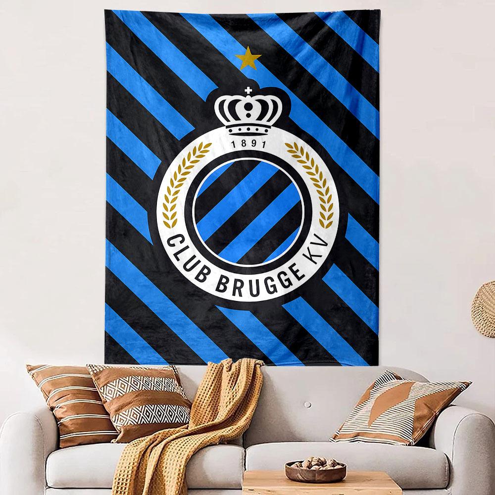 "Club Brugge KV Logo with Blue Stripes" Patterned tapestry home decor, suitable for bedroom and living room, gift