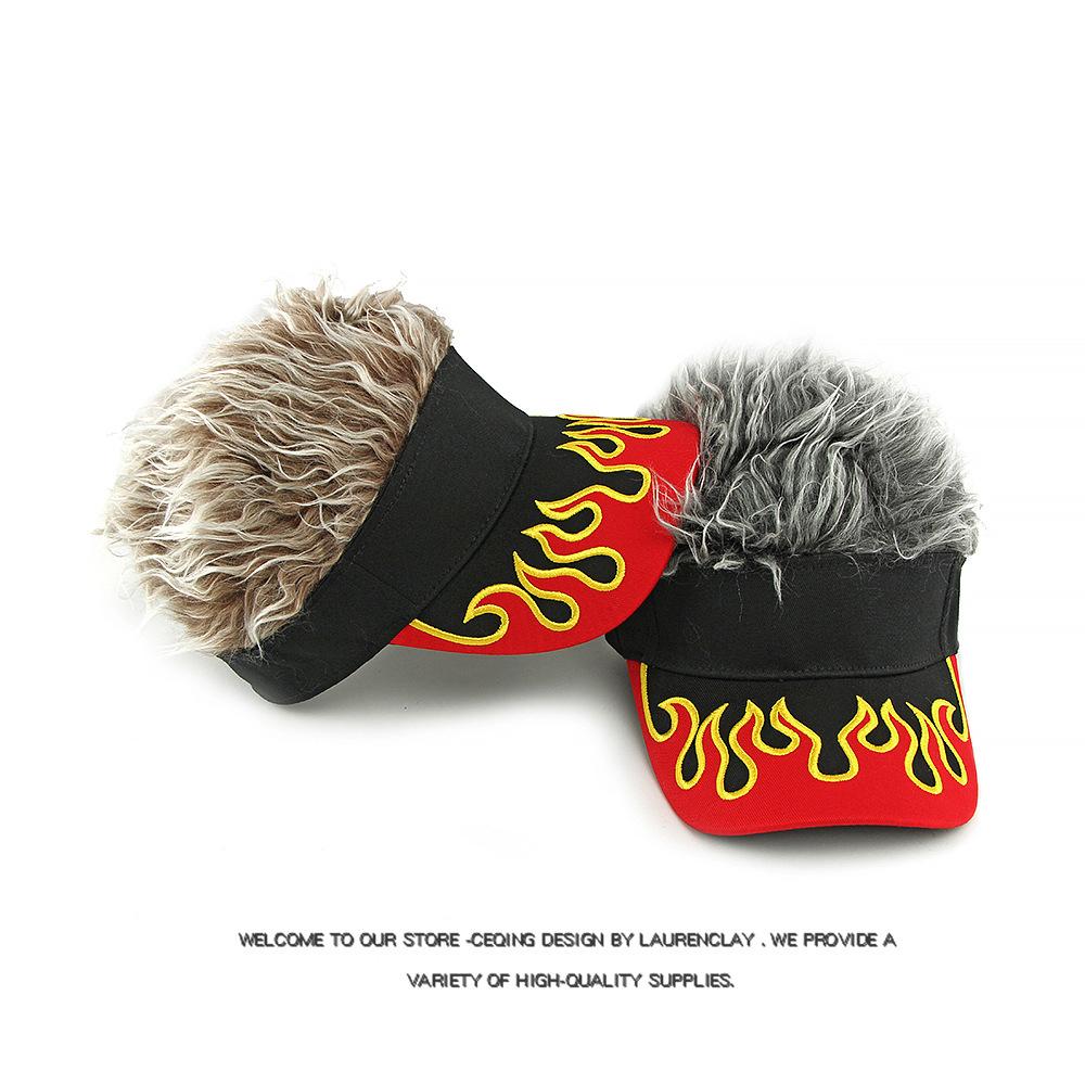 Autumn Winter Hat Men Women Wig Hat Funny Hat Cap Embroidered Flame Baseball Cap