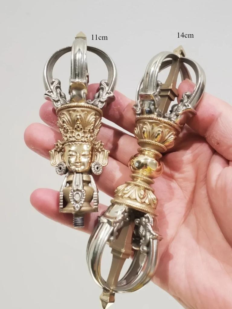 1PCS Craftsmanship Tibetan White Copper Diamond Bell and Pestle Precision Nine Leg Bell Feng Shui Ornament