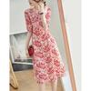 Summer Round Neck Short Sleeve Waist-hugging A-line Dress for Women Mid-length