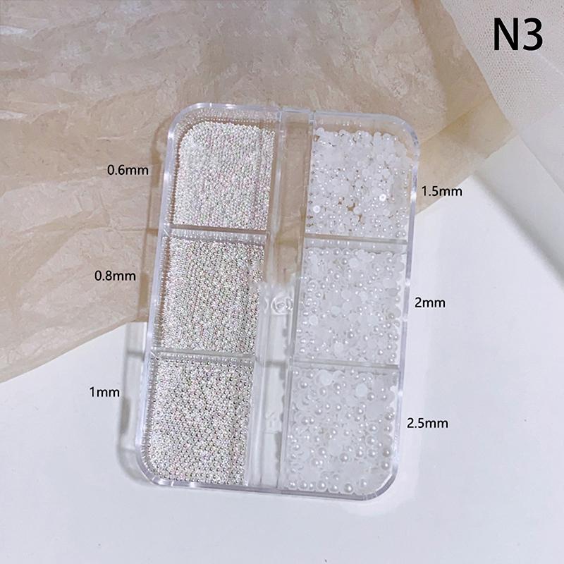 6/12 Grids/Box Colorful Round Pearls Nail Beads Charms Caviar Jewels Half Round Pearl Gems for DIY Nail Art Decoration