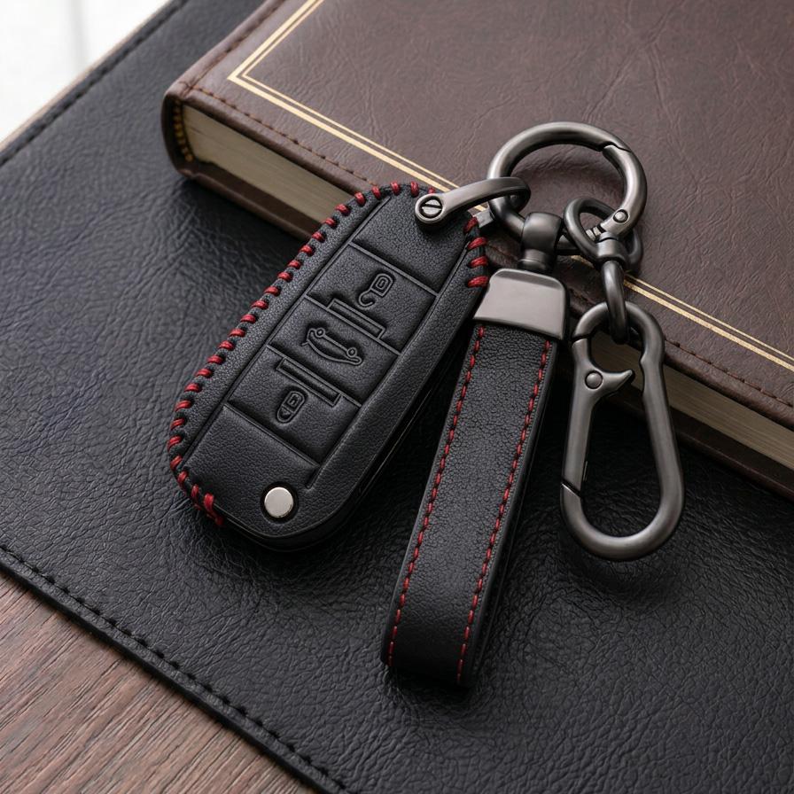 Genuine Leather Car Key Fob Cover For Peugeot 208 301 307 308 407 408 508 607 RCZ 2008 3008 4008 5008 Remote Key Protector Case