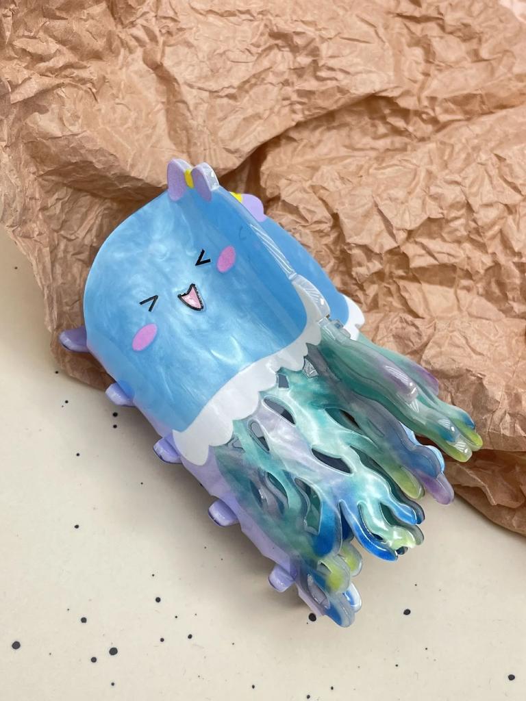 1pc Water Pattern Acrylic Cute Fashion Cartoon Double Sided Printing Hair Claw Ocean Series Shark Clip