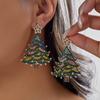 Green Glitter Christmas Tree Stud Earrings For Women Multicolor Rhinestone Imitation Pearl Xmas Tree Earring Holiday Jewelry