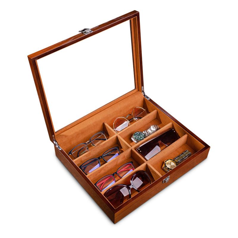 Деревянный футляр для очков из грецкого ореха, вместительный бокс для хранения солнцезащитных очков и часов с прозрачным окном для путешествий и дома