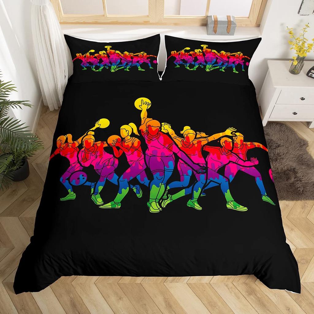 Постельный набор для боулинга 3 предмета Удар страйк в боулинге с рисунком огненного взрыва Пододеяльник на спортивную тематику из микрофибры