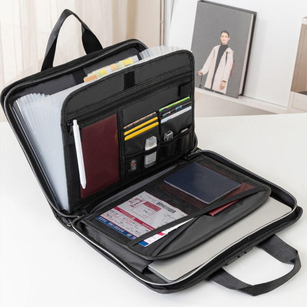Fireproof Important File Storage Bag Lockable Multi Pockets Expanding File Organiser Large Capacity Dustproof