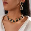 Copper Black Geometric Necklace Collarbone Chain Dark Style Neck Chain Retro Black Earrings Women