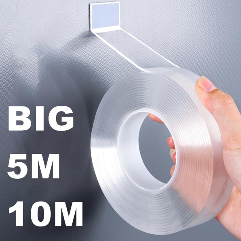 5/10M Nano Tape Двусторонняя лента Прозрачная многоразовая водонепроницаемая клейкая лента Очищаемая кухня ванная комната Толщина 1 мм