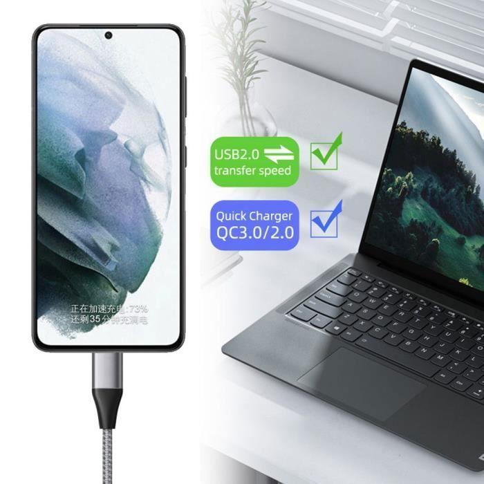 Chargeur USB-C 25W - E.F.CONNECTION - pour A36 A32 A34 A33 A54 A53 A52 - Câble 1M - Charge rapide - Nylon gris